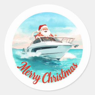 Santa zeilt – Tropisch Kerstfeest aan zee Ronde Sticker
