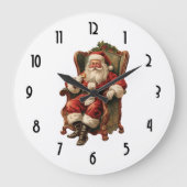  Santa Zittend in een Comfortabele Stoel Kerstmis Grote Klok (Voorkant)