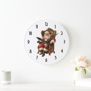 Santa Zittend in een Comfortabele Stoel Kerstmis Grote Klok