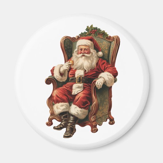  Santa Zittend in een Comfortabele Stoel Kerstmis Magneet (Voorkant)