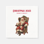  Santa Zittend in een Comfortabele Stoel Kerstmis Servet (Voorkant)