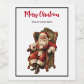 Santa Zittend in een Comfortabele Stoel Kerstmis Wijn Etiket (Enkel label)