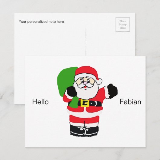 Santa zwaaien met groet en naam feestdagenkaart (Voorkant / Achterkant)