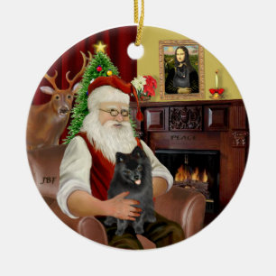 Santa-Zwarte Pomeranian Keramisch Ornament