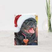 Santa Zwarte Pug Feestdagen Kaart (Voorkant)