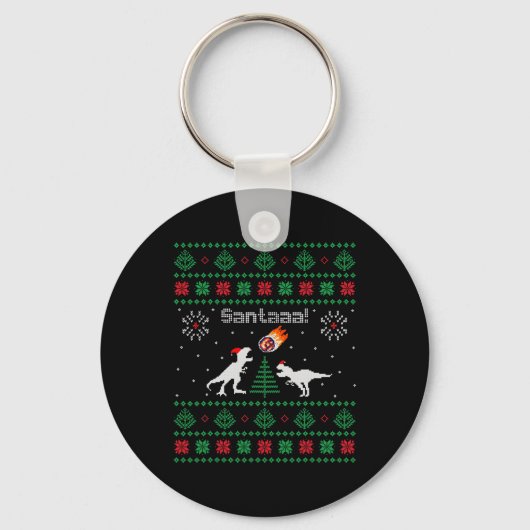 Santaaa Dinosaur Horrelijk Kersttrui Sleutelhanger (Voorkant)