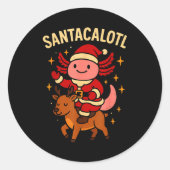 Santacalotl Santa Claus Cute Axolotl Snow Reindeer Ronde Sticker (Voorkant)