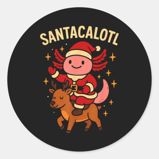 Santacalotl Santa Claus Cute Axolotl Snow Reindeer Ronde Sticker (Voorkant)