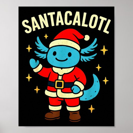 Santacalotl Santa Claus Cute Blue Axolotl New Year Poster (Voorkant)