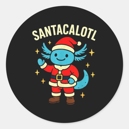 Santacalotl Santa Claus Cute Blue Axolotl New Year Ronde Sticker (Voorkant)