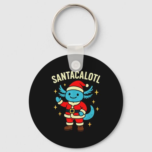 Santacalotl Santa Claus Cute Blue Axolotl New Year Sleutelhanger (Voorkant)