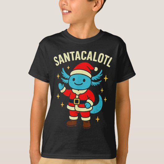 Santacalotl Santa Claus Cute Blue Axolotl New Year T-shirt (Voorkant)