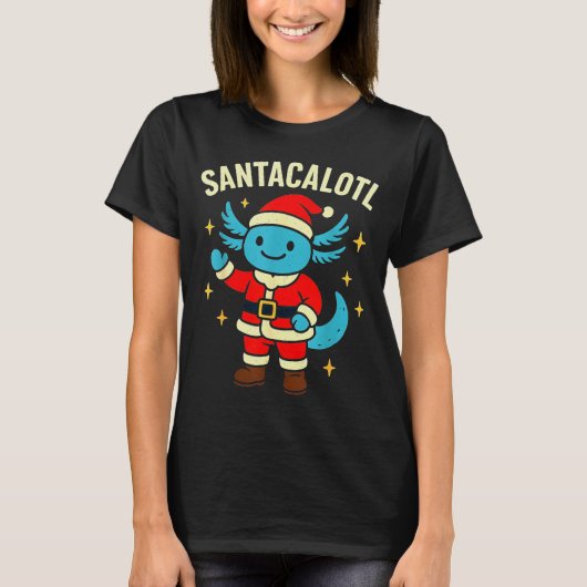 Santacalotl Santa Claus Cute Blue Axolotl New Year T-shirt (Voorkant)