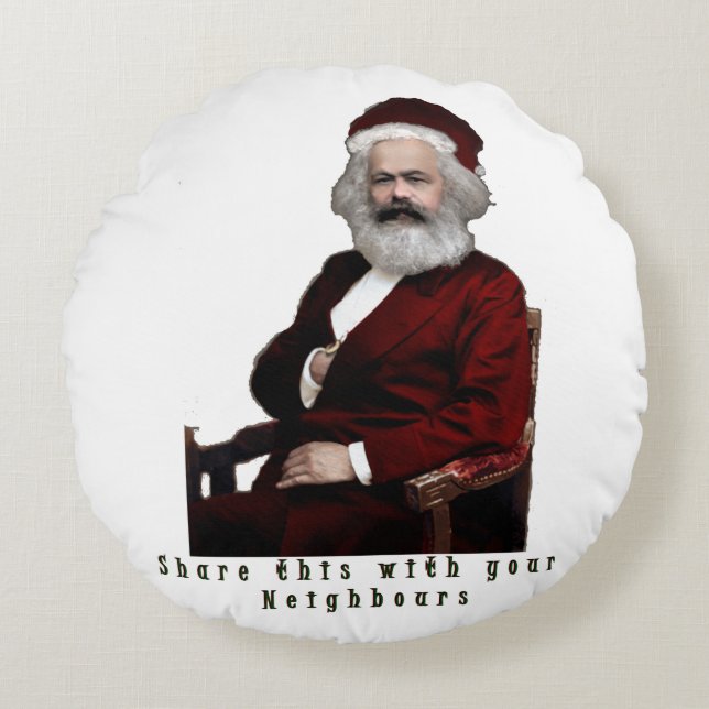 SantaKarl MarxMas Rond Kussen (Voorkant)