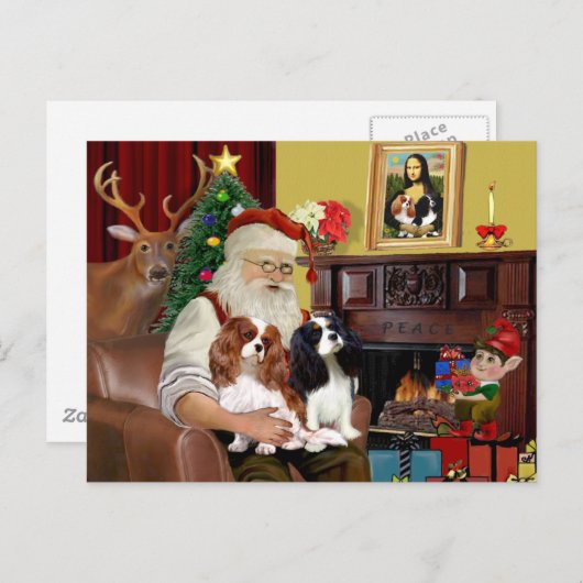 Santa's 2 Cavalier Kings Charles Feestdagenkaart (Voorkant / Achterkant)