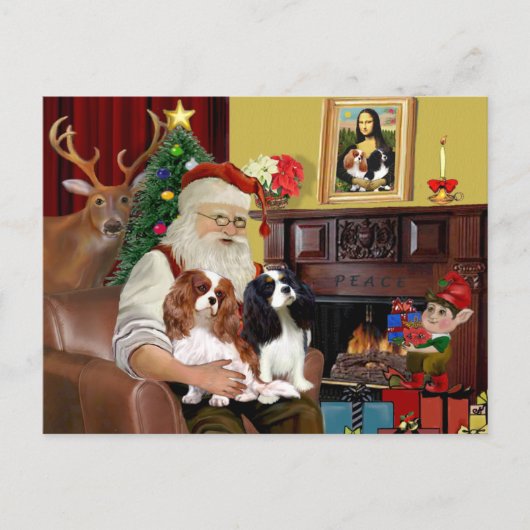 Santa's 2 Cavalier Kings Charles Feestdagenkaart (Voorkant)