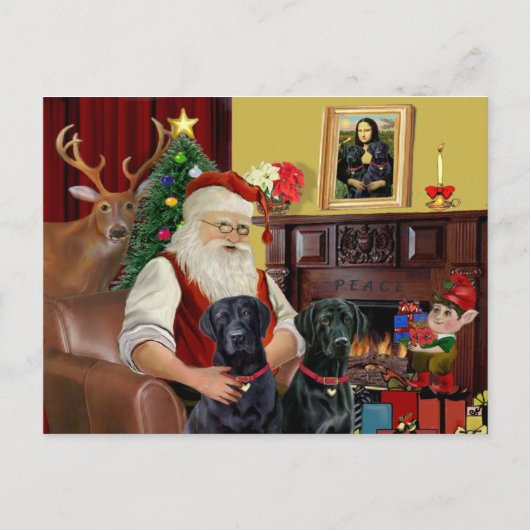 Santa's 2 Labradors (zwart) Feestdagenkaart (Voorkant)
