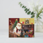 Santa's 2 Pugs (fawn + zwart) Feestdagenkaart (Staand voorkant)