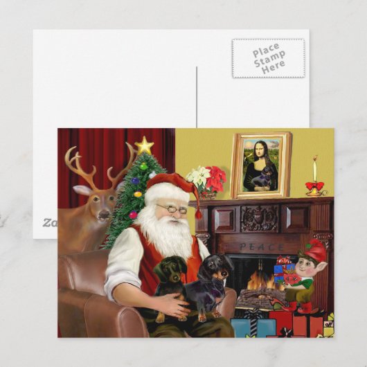 Santa's 2 Teckels (b-t) Feestdagenkaart (Voorkant / Achterkant)