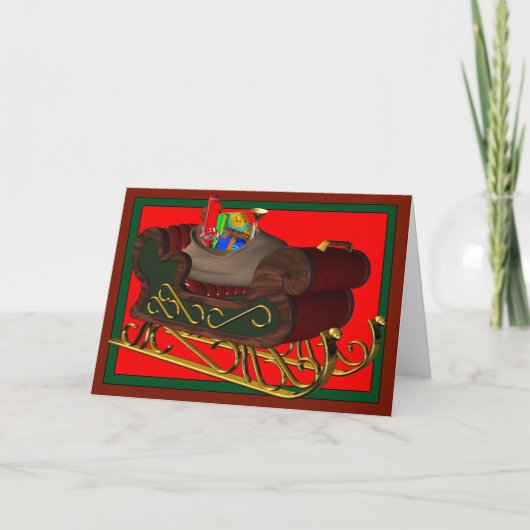 Santa's 3D Sleigh - Christmas Card Feestdagen Kaart (Voorkant)
