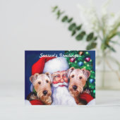 Santa's Airedale Terriers met Kerstmis Kaart (Staand voorkant)