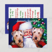 Santa's Airedale Terriers met Kerstmis Kaart (Voorkant / Achterkant)