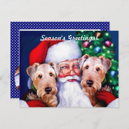 Santa's Airedale Terriers met Kerstmis Kaart (Voorkant / Achterkant)