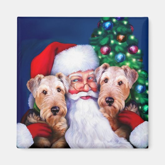 Santa's Airedale Terriers met Kerstmis Magneet (Voorkant)