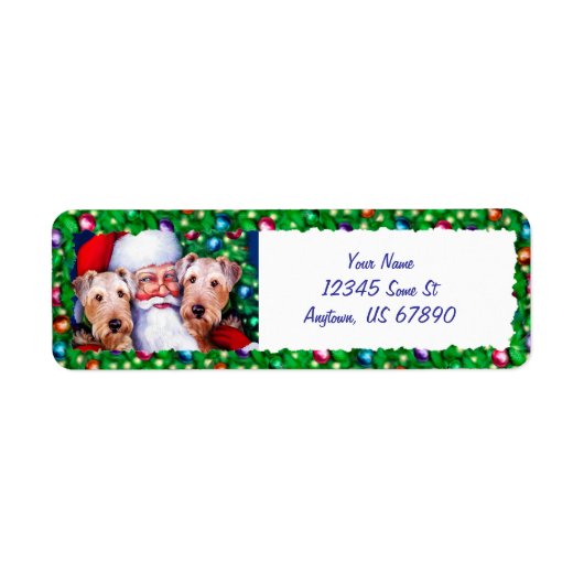Santa's Airedale Terriers op kerstlabels Etiket (Voorkant)