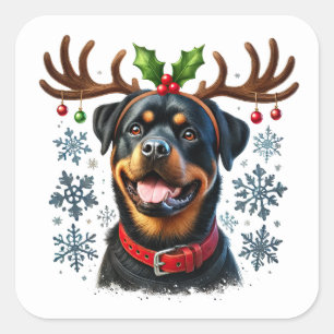 Santa's Antlered Rottie Star! Vierkante Sticker