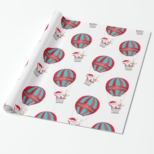 Santa's Balloon Ride Vrolijk Kerstfeest Cadeaupapier (Uitgerold)