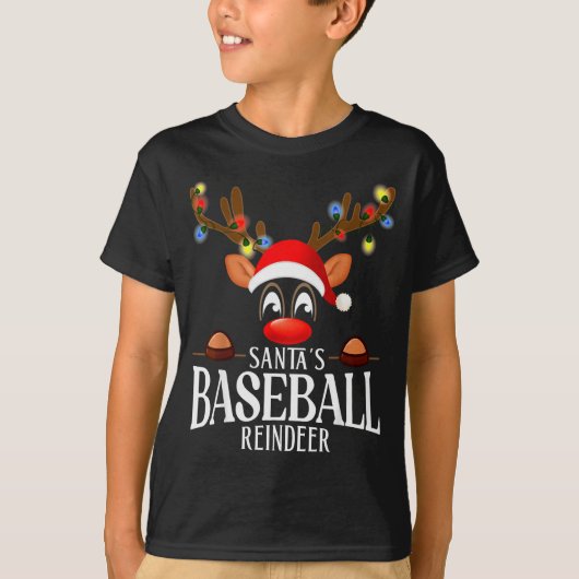 Santa's Baseball Reindeer Funny Xmas Matching Pjs  T-shirt (Voorkant)