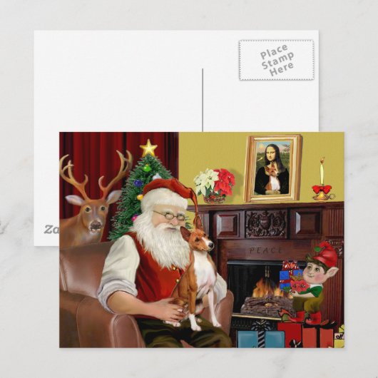 Santas Basenji Feestdagenkaart (Voorkant / Achterkant)