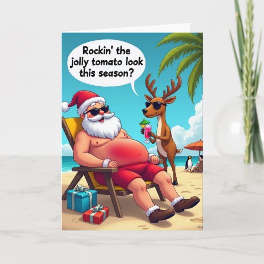 Santas Beach Day Funny Christmas Card Kaart (Voorkant)