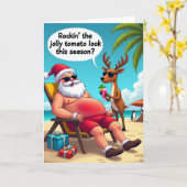 Santas Beach Day Funny Christmas Card Kaart (Gele Bloem)