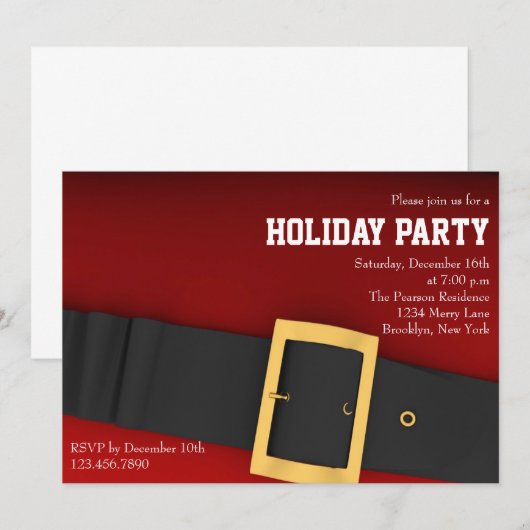 Santa's Belt Holiday Party Uitnodiging (Voorkant / Achterkant)