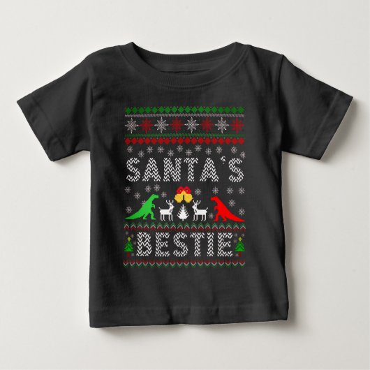 Santa's Bestie Dino Winter Kerstmis Ugly Sweater (Voorkant)