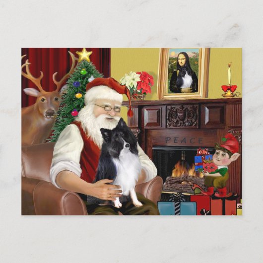 Santa's Bi Black Sheltie Feestdagenkaart (Voorkant)