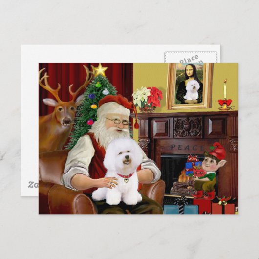 Santa's Bichon Frise (#1) Feestdagenkaart (Voorkant / Achterkant)