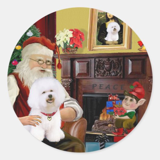 Santa's Bichon Frise (#1) Ronde Sticker (Voorkant)
