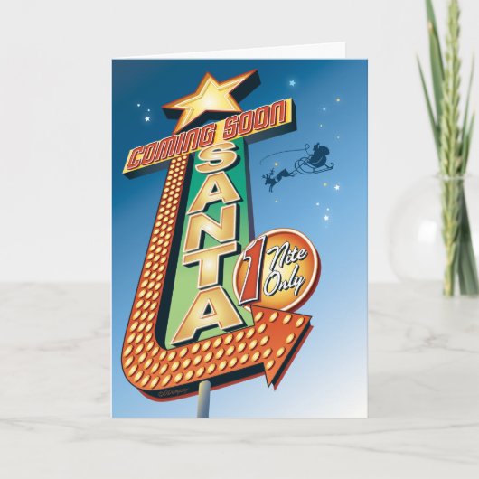 Santas Binnenkort Neon Sign Retro Christmas Kaart (Voorkant)