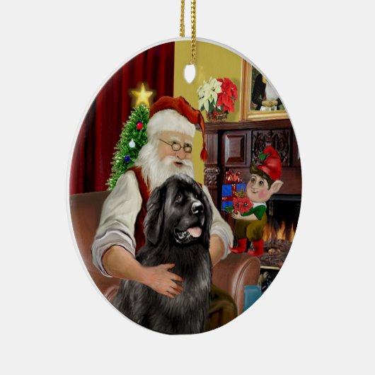 Santa's Black Newfoundland #2 Keramisch Ornament (Rechts)