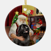 Santa's Black Newfoundland #2 Keramisch Ornament (Voorkant)
