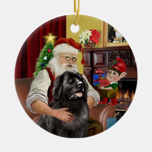 Santa's Black Newfoundland #2 Keramisch Ornament (Voorkant)