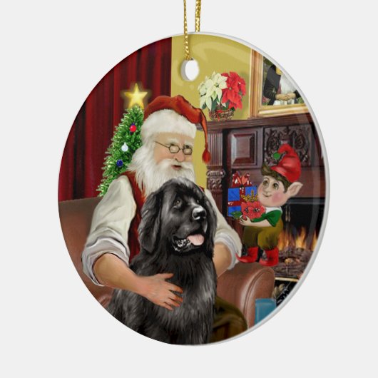 Santa's Black Newfoundland #2 Keramisch Ornament (Links)
