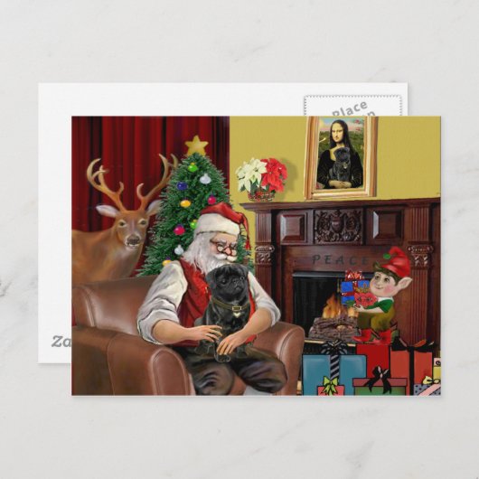 Santa's Black Pug Feestdagenkaart (Voorkant / Achterkant)