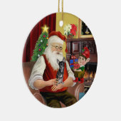 Santa's Blue en tan Chihuahua (T) Keramisch Ornament (Rechts)