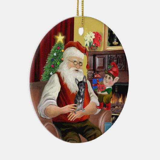 Santa's Blue en tan Chihuahua (T) Keramisch Ornament (Rechts)