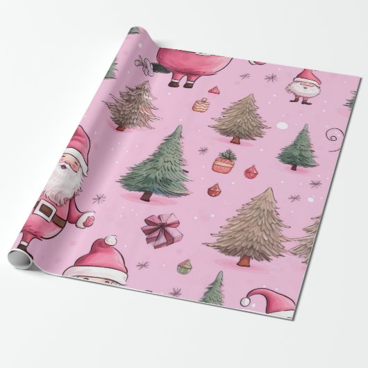 Santa's Blush Winter Wonderland inpakpapier (Uitgerold)