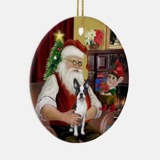 Santa's Boston Terrier #1 Keramisch Ornament (Rechts)